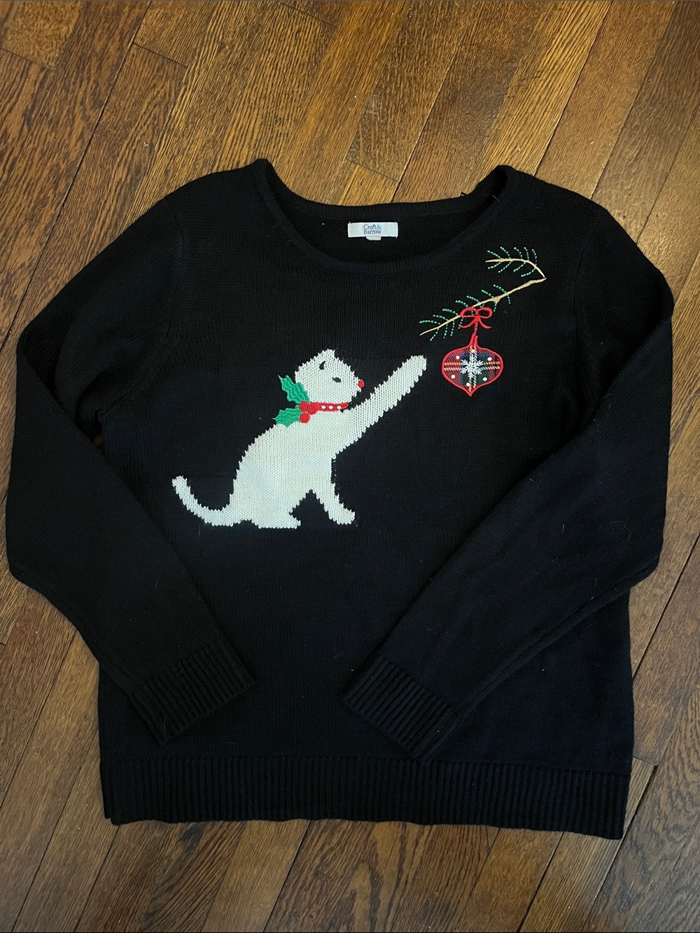 Classic Black Holiday Cat Crewneck Sweater